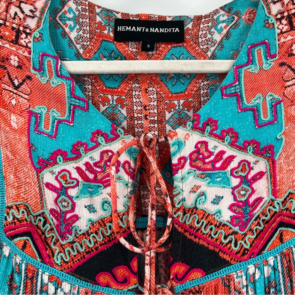 Hemant and Nandita Embroidered Cotton Cape Top size Small - Picture 3 of 7